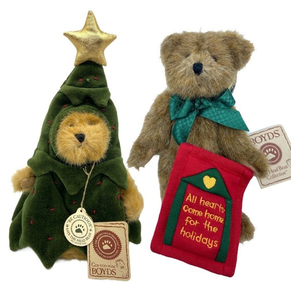 Boyds Bear Plush Frazier & Homer Christmas Tree And Thinking Of You Bear - Picture 1 of 7